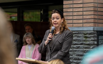 Charlotte Brand, Alderman of Nijmegen, Gives Remarks at the Operation Market Garden Aaron Julian Cook Building Ceremony 2026