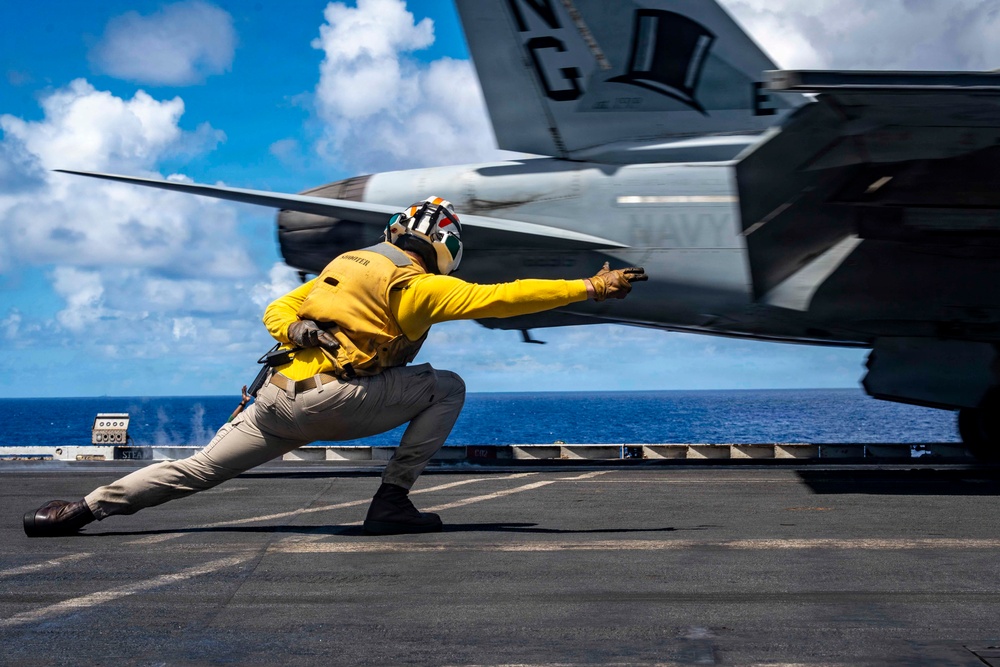 F/A-18E Super Hornet launching from USS Abraham Lincoln in September 2026