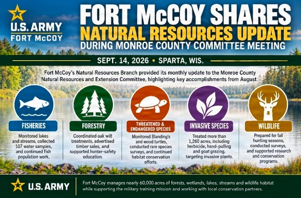 Fort McCoy personnel share August natural resources accomplishments during September 2026 Monroe County meeting