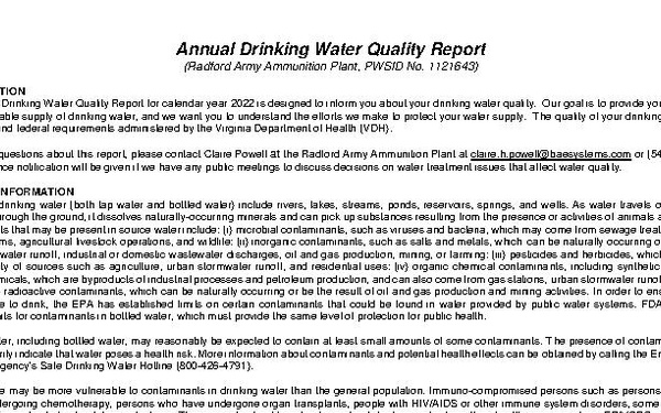 Radford Army Ammunition Plant (RFAAP) Environmental Documents - June 12, 2023