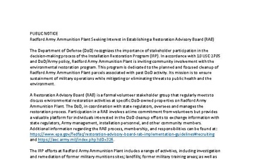 Radford Army Ammunition Plant (RFAAP) Environmental Documents - 11.17.2023