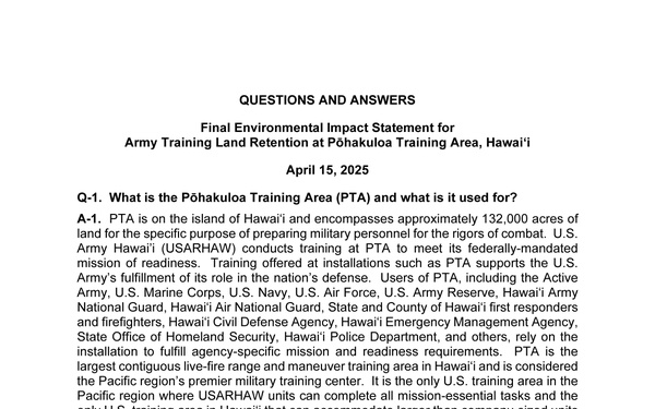 U.S. Army Garrison Hawaii Public Notices - April 16, 2025