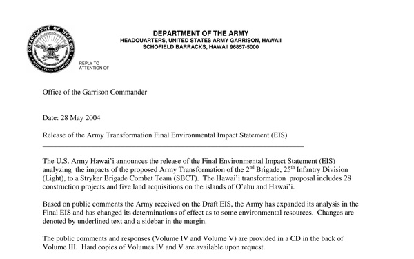 U.S. Army Garrison Hawaii Public Notices - April 16, 2025