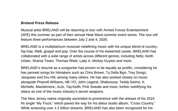 Armed Forces Entertainment News - May 1, 2026