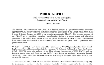 Radford Army Ammunition Plant (RFAAP) Environmental Documents - 09.08.2026