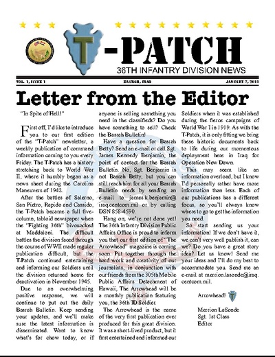 Jan 7, 2011 T-Patch Newsletter